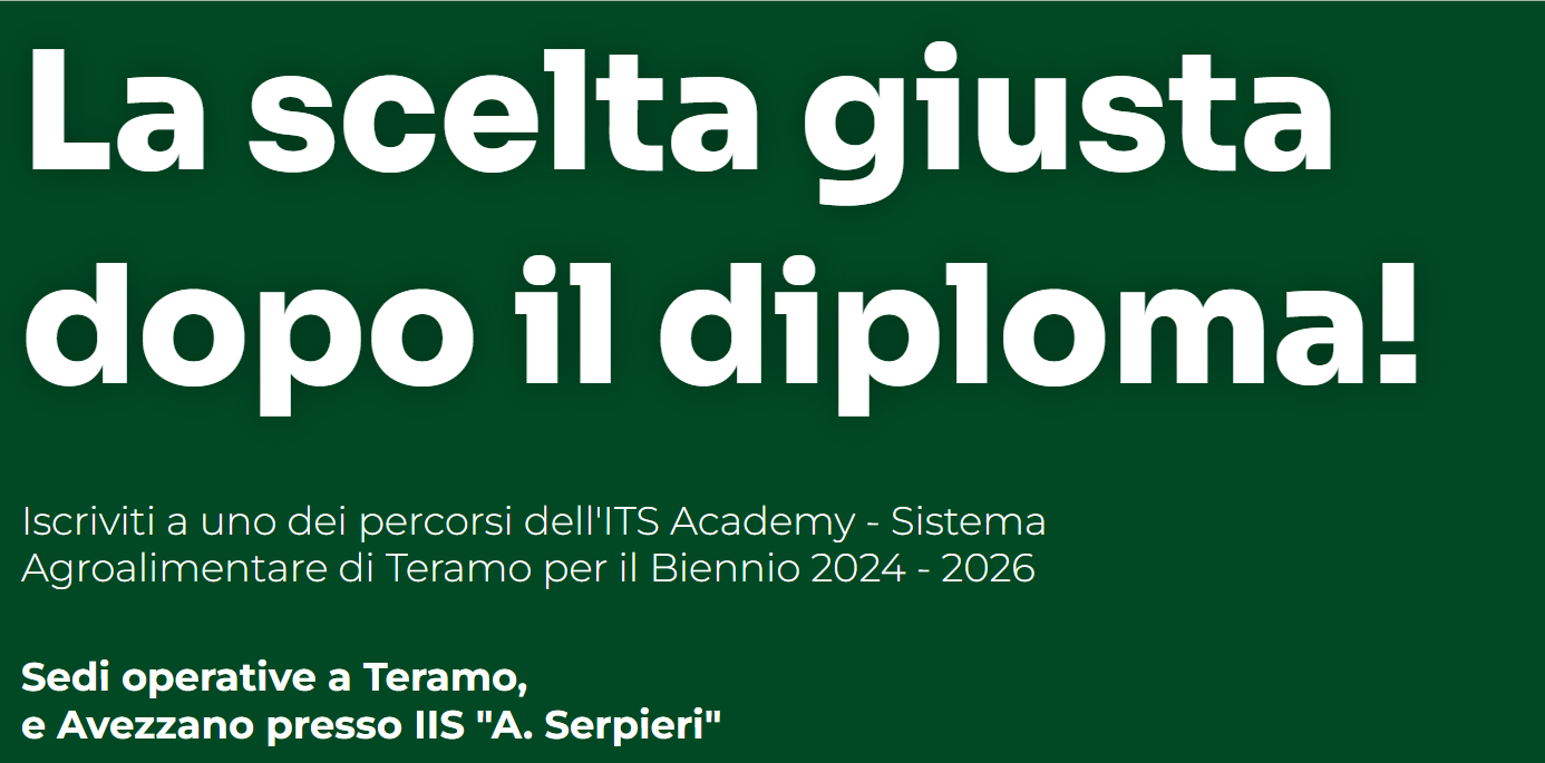 ITS AGROALMINETARE AD AVEZZANO E TERAMO- ISCRIZIONI ENTRO IL 25.10.2024